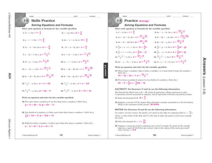 Glencoe algebra 1 chapter 8 answer key