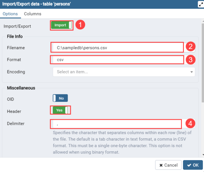 Csv mysql import workbench file into database navigate ubiq open dialog button ll box click